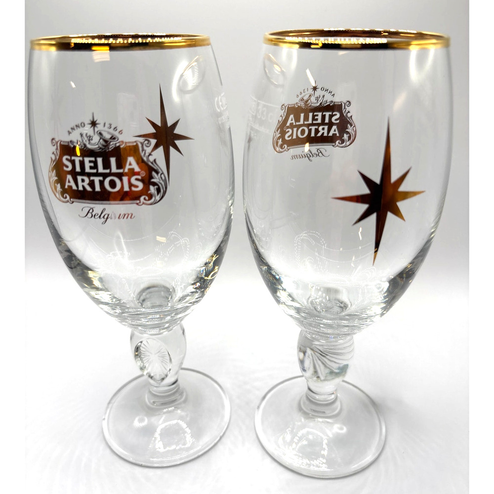 Stella Artois Chalice Starburst Limited Edition Gold Glasses Set of (2) Barware